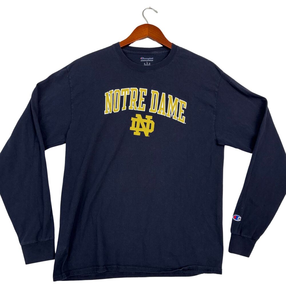 Champion Notre Dame Fighting Irish Shirt Mens Large Navy Long Sleeve NCAA Tee